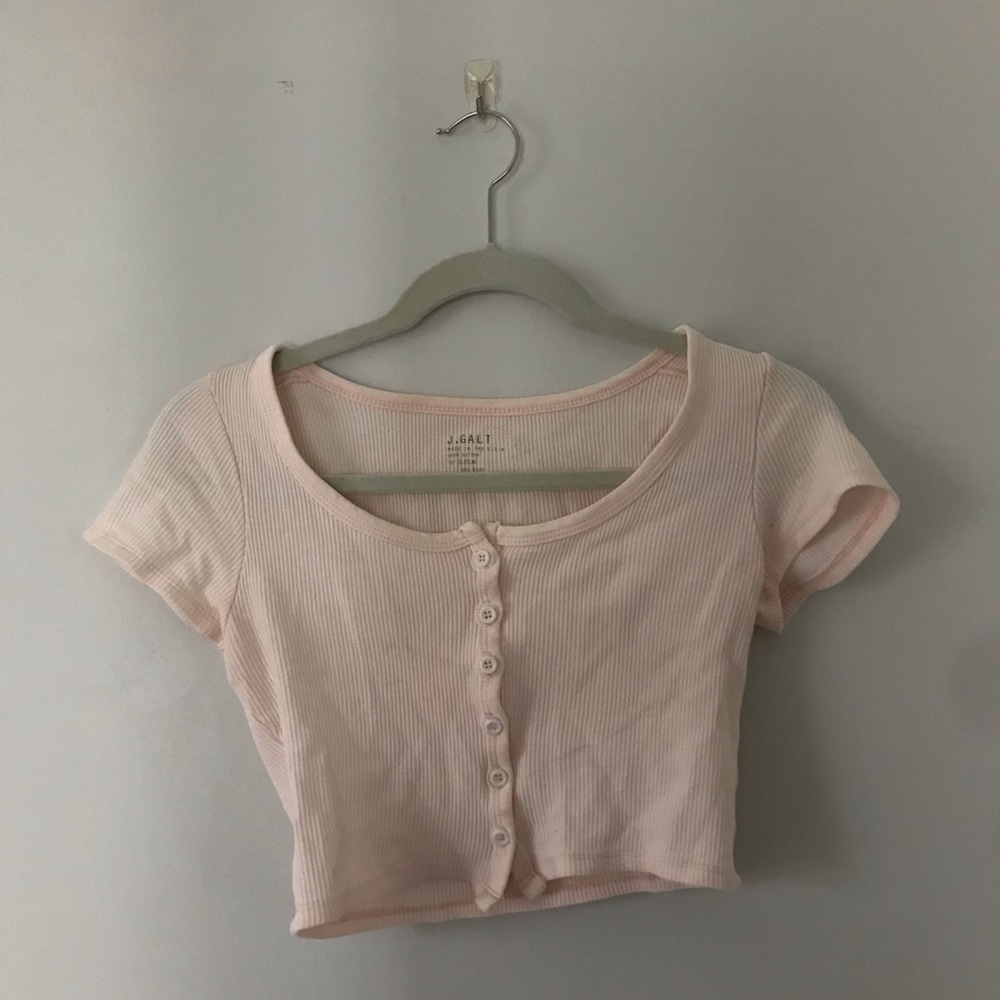 Brandy Melville Pink Baby Rib Tee Button Down